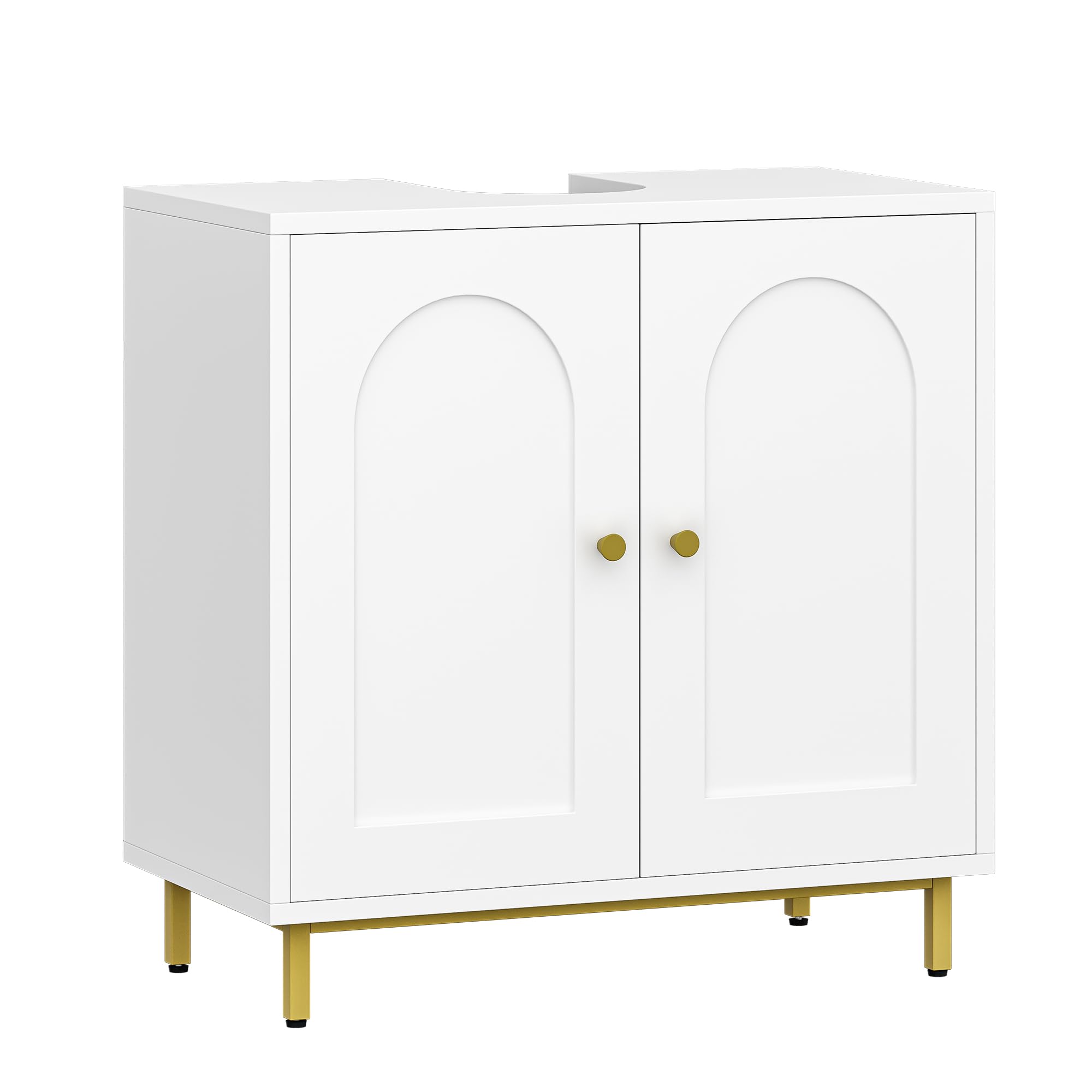 Hzuaneri Waschbeckenunterschrank, Unterschrank, Waschtischunterschrank, Badezimmerschrank mit 2 Türen, Verstellbare Ablage, Viel Stauraum, Freistehend, Landhausstil, 30 x 60 x 63 cm, Weiß BC19103X