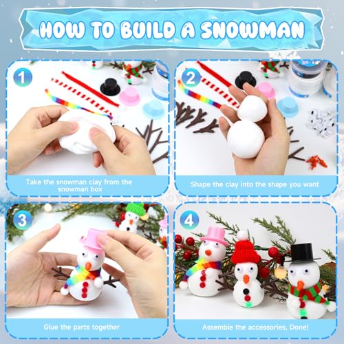 Lupxiu Christmas Snowman Craft Kit, 16Pack Build a Snowman Kit DIY Christmas Ornaments,Creative Kids Air Dry Modeling Clay,Christmas Activities Gifts Toys for Holiday - Image 4