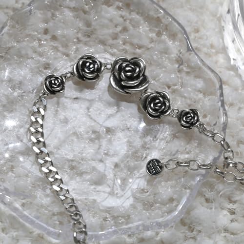 Vintage Rose Flower Link Chain Bracelet Sterling Silver Women Bracelet Stainless Steel Rose Bracelet Jewelry2
