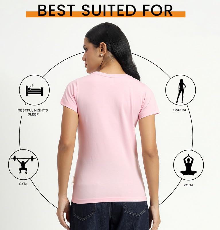 Image of Sleepynuts Women's Plain Round Neck Regular Fit Half Sleeve Cotton T Shirt