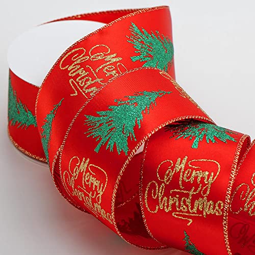 Italian Options Glitter Merry Christmas Tree Red Satin Ribbon