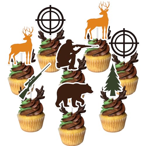 Décorations de cupcakes de chasse avec cible et grand cerf pour fête de famille
