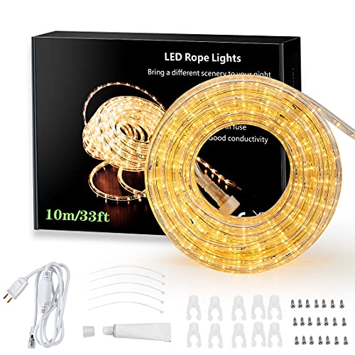 Jinjuer Led Rope Lights Plug In Warm White 33Ft Connectable Flexible Clear Tube Lights Waterproof Indoor Outdoor Led Rope Lighting For Bedroom,Garden, Patio, Party, Camping,Wedding Decoration #TOP26