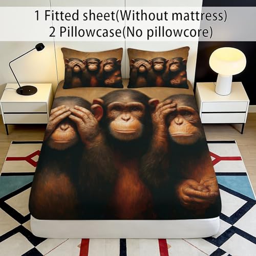 Housse de matelas microfibre singes sages lavable pour lit 1 place - 3