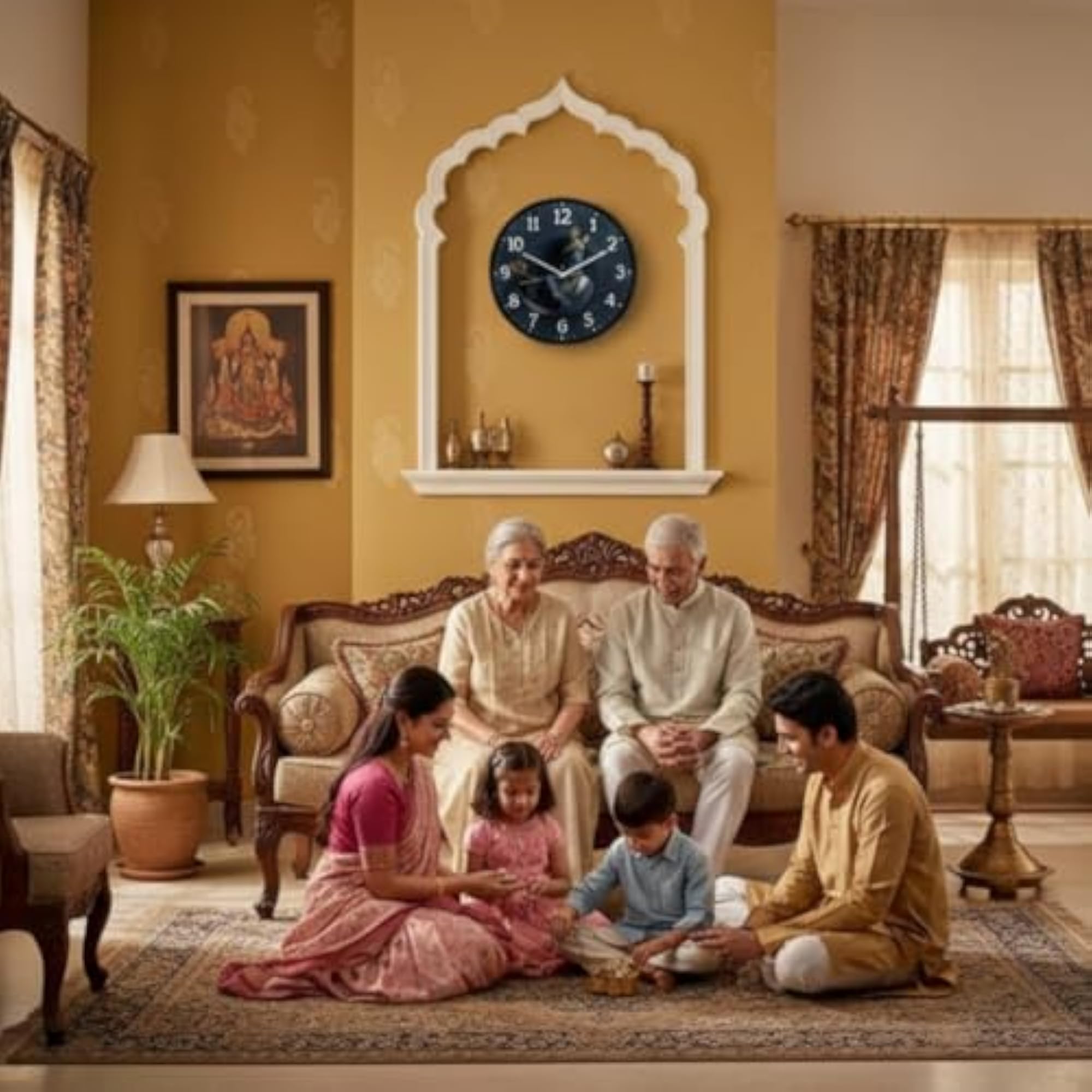 Lord Krishna Spiritual Wall Clock, 10 Inch Silent Analog
