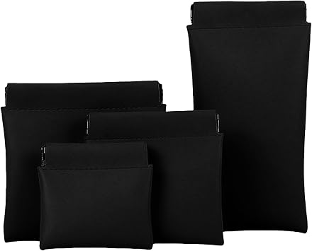 4Pcs Purse Pouches for Inside Purse, Squeeze Coin Purse Pouch, Waterproof Leather Portable Mini Makeup Bag & Travel Toiletry Organizer Black