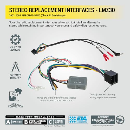 Scosche Link+ LMZ30 Radio Replacement Interface & Steering Wheel Control Adapter Compatible with Non-Amplified 2001-04 Mercedes C Class - Car Stereo Wiring Harness - Fits Mercedes 16 PIN Audio10 Radio by Scosche - Image 4
