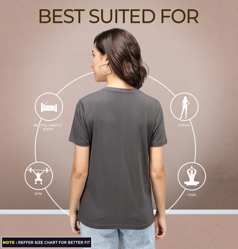 Image of Sleepynuts Women Boyfriend Plain Round Neck Half Sleeve T-Shirt