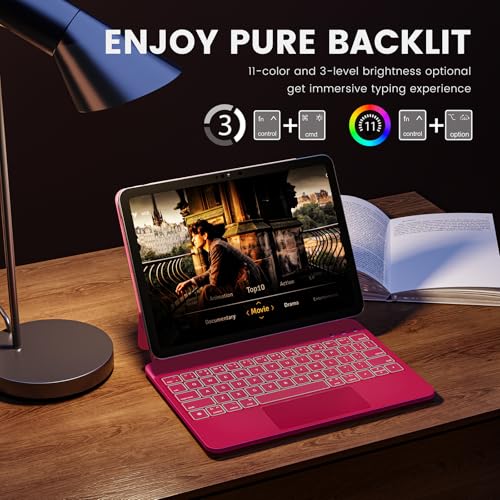 Image of RAYMCRAFT for iPad 11th(A16, 2025) /10th Generation Case with Keyboard, Magic Keyboard 2022, Springy Backlit Keys, Stain-Resistant Surface, Multi-Touch Trackpad, Azalea Red