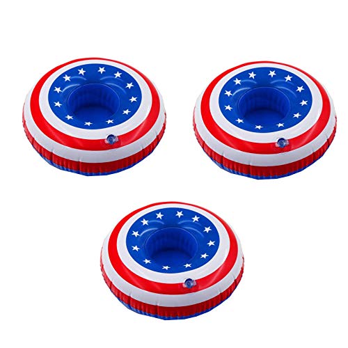 BinaryABC Inflatable Patriotic Pool Drink Holders Drink Floaties,USA American Flag Inflatable Floating Drink Cup Holder,Memorial Day 4th of July Party Supplies,3Pcs