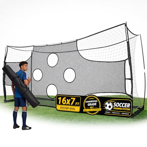 Eastrexon Soccer Goal with Precision Target 16x7 ft Soccer Net Black