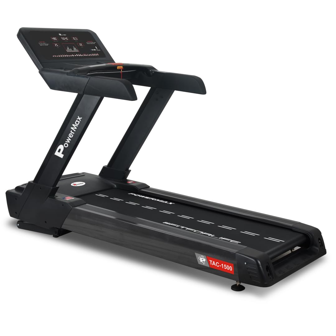 PowerMax Fitness TAC-1500 8HP AC Motorized Commercial Auto-Incline Treadmill | Max User 180kg, Top Speed 22kmph, 1550x540mm Running Deck, Manual Lubrication, LED Display, Hi-Fi Speaker, Bluetooth-image-3