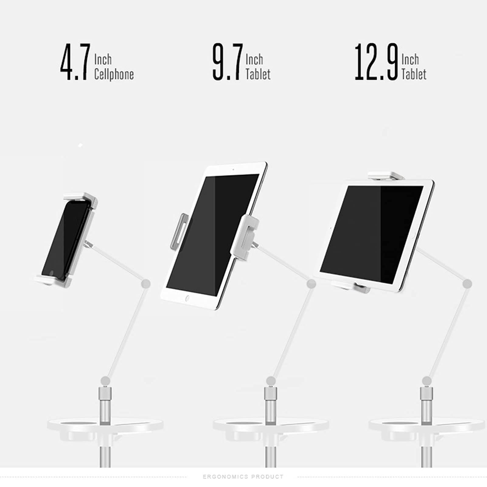 Bodenständer, Tablet-Halterung Mit Hebeablage, Verstellbare Universal-Höhenhalterung, Kompatibel Mit IPads Und Smartphones Von 4,7 Bis 12,9 Zoll(White)