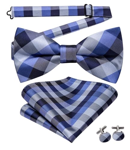 Image of Dubulle Mens Paisley Striped Bowtie Set Pre-tied Bowtie for Men and Pocket Square Set Wedding Business