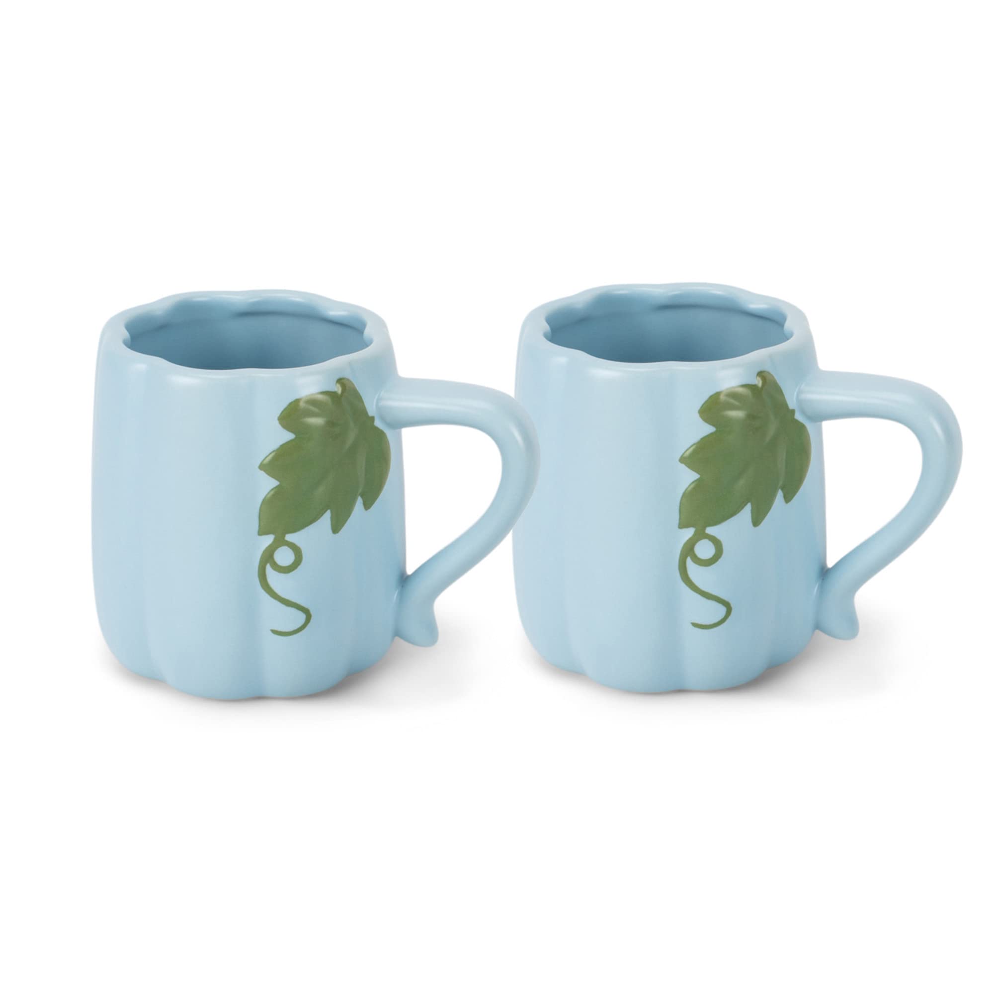 Nat & Jules Pumpkin Shaped 12 ounce Ceramic Coffee Mugs: Perfect for Halloween, Thanksgiving and Fall Kitchen & Home Collections - Set of 2, Powder Blue