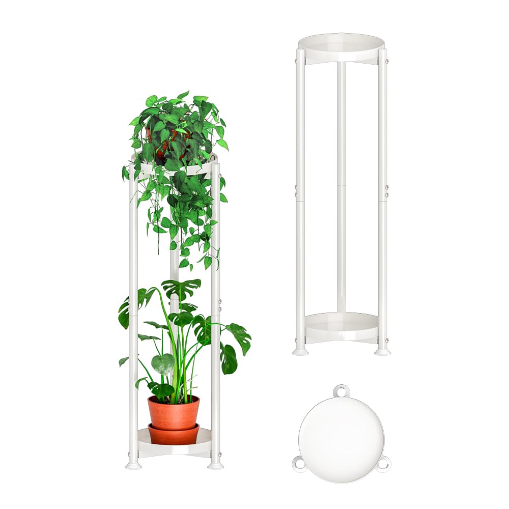 Dazioter Plant Stand Indoor Outdoor Corner Tall 2 Tier Modern Flower Storage Plant Shelf Holder for Living Room Balcony Garden (White, 2 Tier)