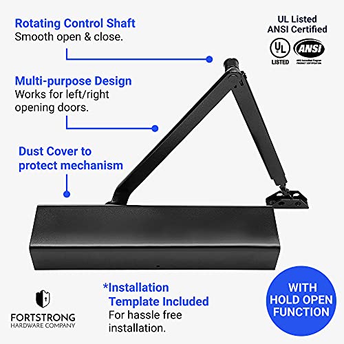 Commercial Door Closer - Fs-8400 Hob - Heavy Duty Adjustable Grade 1 Standard Automatic Door Closing Hinge - Ada Compliant - Hold Open Function-Black Finish #TOP1
