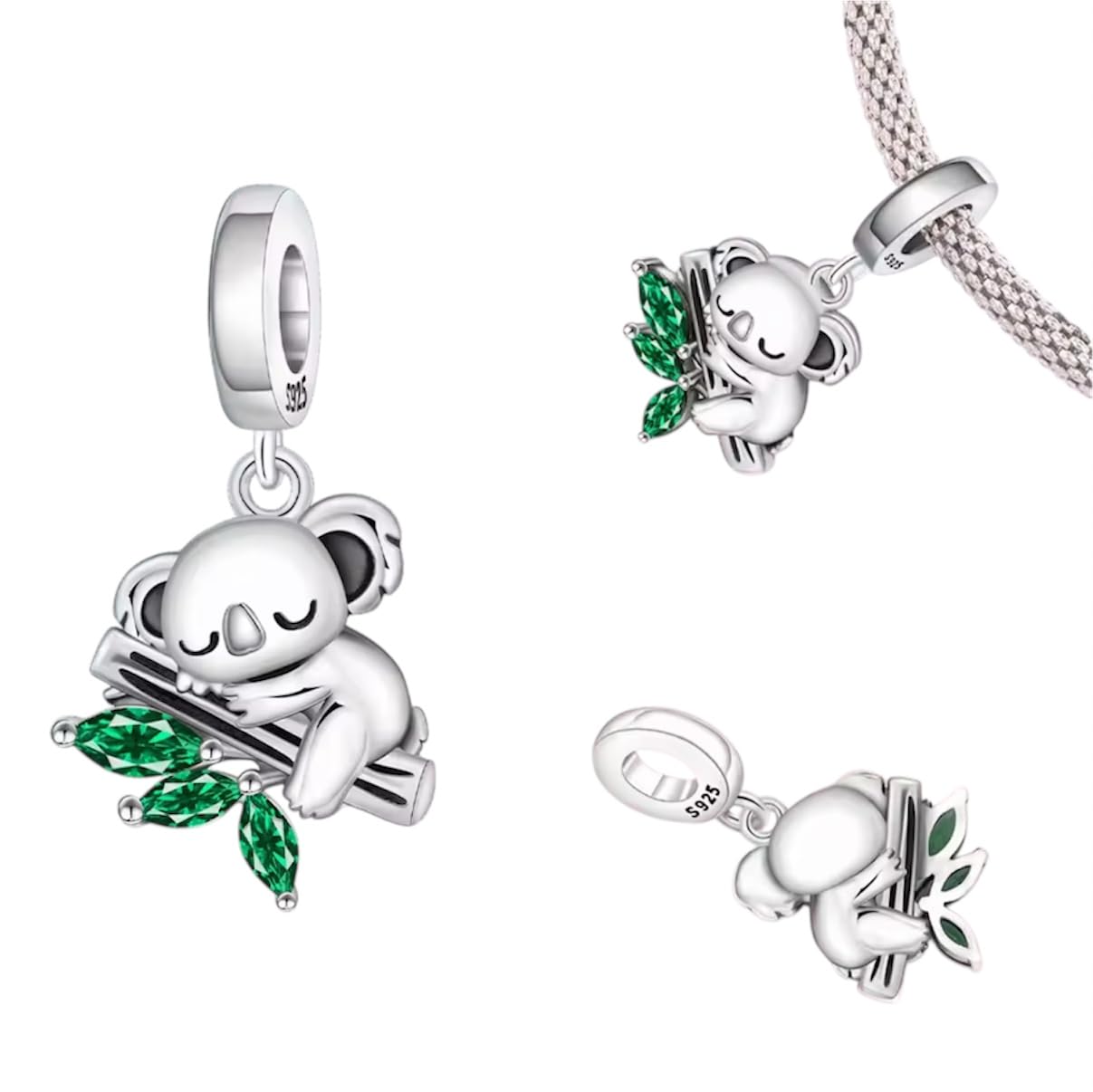 Abalorio koala plata ley 925 charm compatible con pulsera Pandora 5