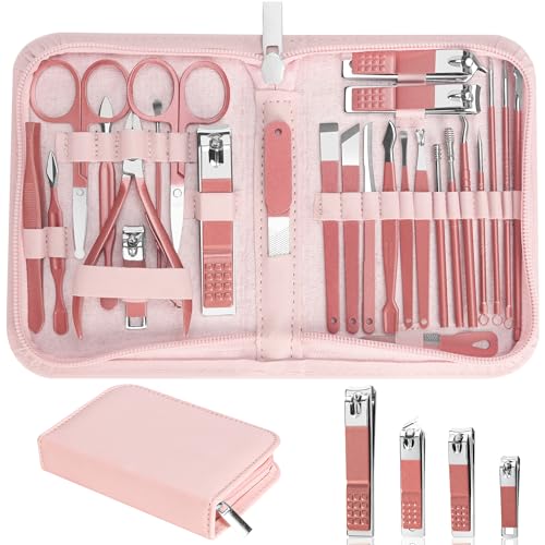 Image of 26Pcs Manicure Nail Clipper Set for Women Gift, Metallic Pink Accessories