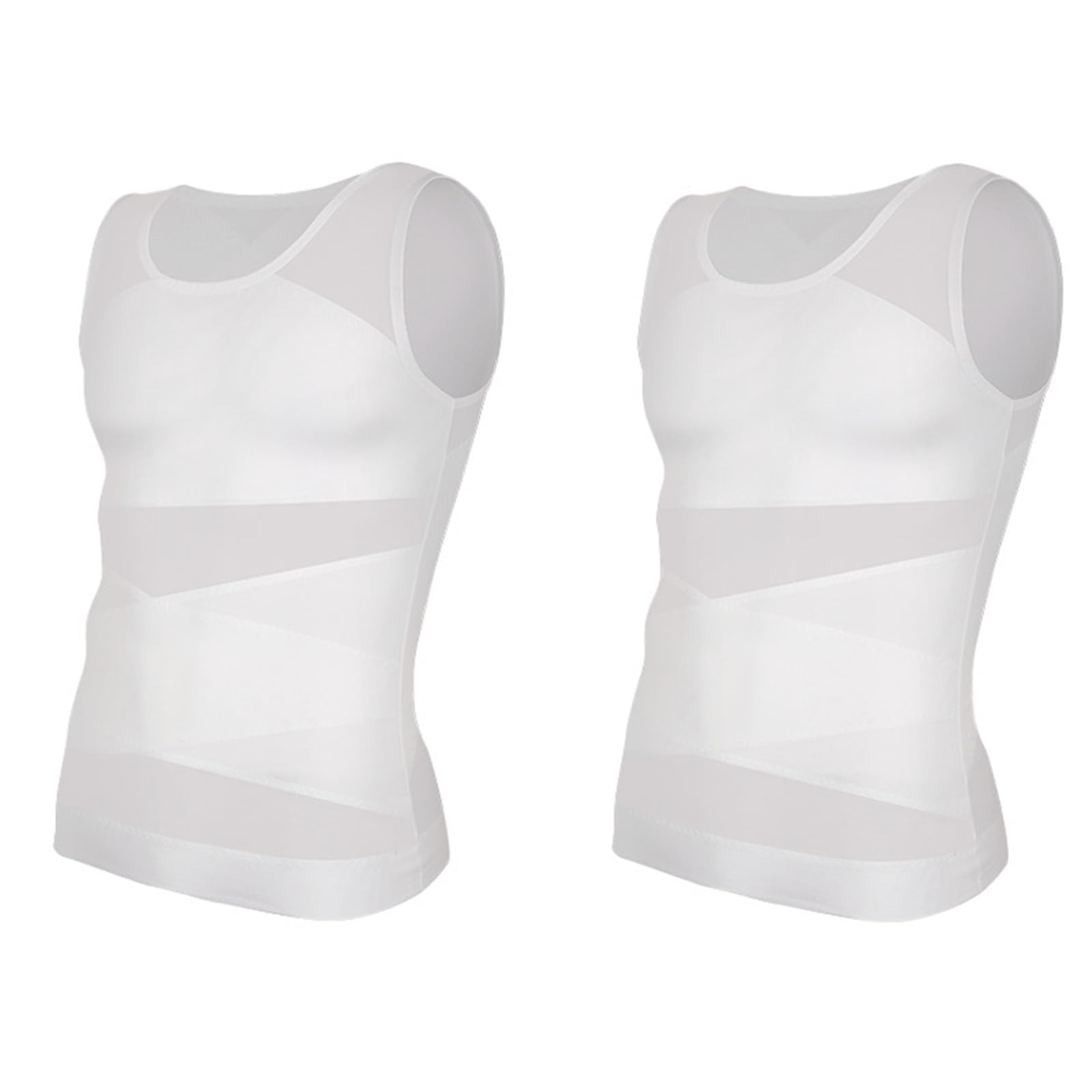 Body Shaper Weste für Männer Kompressionsshirt for Herren, Schlankheitsunterhemd, Body Shaper, Tanktop, ärmellos, Shapewear-Weste, Mesh-Cross-Anzug Für Fitness geeignet(2 PCS White,M)