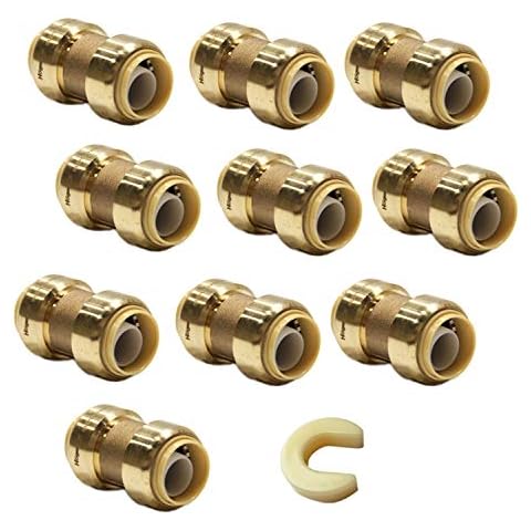 (Pack of 10) EFIELD 1/2 Inch Straight Coupling Push-Fit Fitting to Connect Pex, Copper, CPVC with a Disconnect Tool Cover
