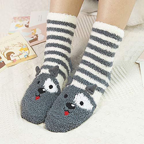 Image of Loritta Fuzzy Socks for Women, Soft Cozy Fluffy Christmas Socks | 5 Pairs, Super Warm Comfy, Cute Cat Dog Animal Pattern, Stretchy Cuff, Winter Holiday Gift, Home Sleeping, Stocking Stuffers