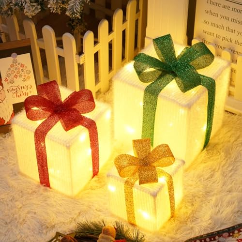 Lypumso 3er LED Geschenkboxen Weihnachten, 50LEDs Beleuchtet Deko...