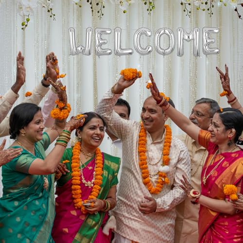Image of Welcome Banner Silver for Birthday Wedding Office Home Baby Boy Girl Foil Balloon Decoration Decor Celebration
