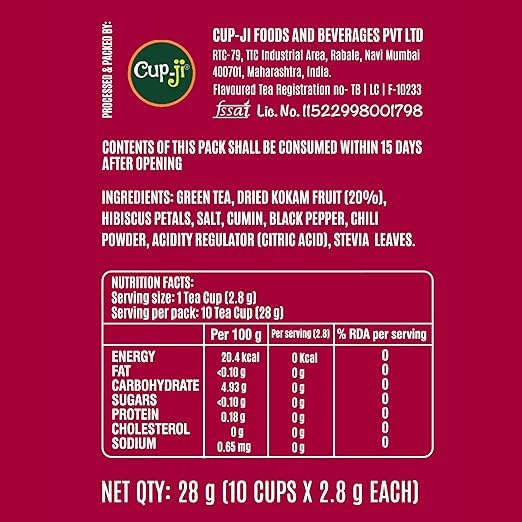 Image of Cup-ji Ready to Sip Kokam Green Tea I With Hibiscus & Kokam I Effective on Weight Loss I Non Bitter & Whole Leaf Green Tea I Fruity & Peppery I10 Cups with Each Cup Size 210 ml | Pack of 2
