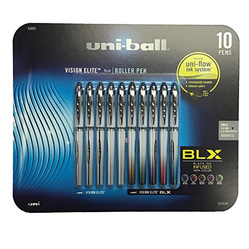Uni-Ball Vision Elite Stick Rollerball Pens, 0.8mm, Bold Point, Assorted Colors, 10-Count