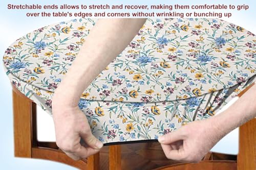 Image of The Furnishing Tree Elastic Cotton Round Center Table Cover 24x24 in Inches Floral Golden Leaf on offwhite Base