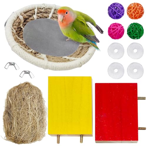 Image of Hamiledyi Bird Breeding Nest, Handmade Hemp Rope Bird Cage House, Bed with Natural Coconut Fiber Parakeet Nest Hatch House for Cockatiel Canary Lovebird Finch and Other Small Birds