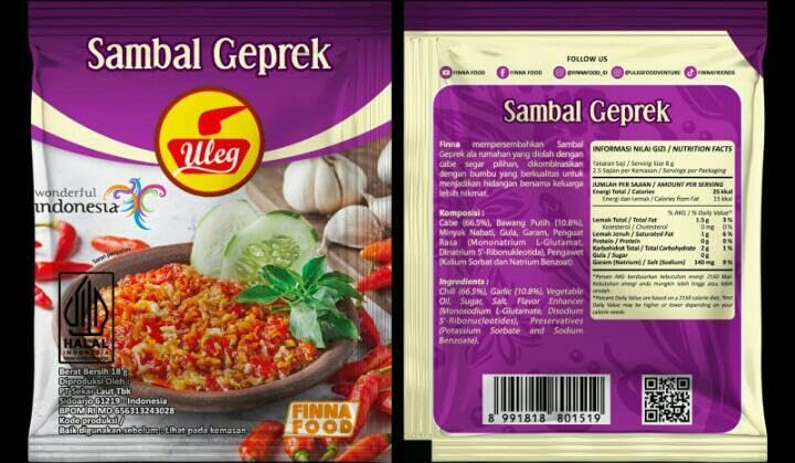 Amazon.com : Uleg Finna Sambal Geprek 10-ct, 180 gram : Grocery