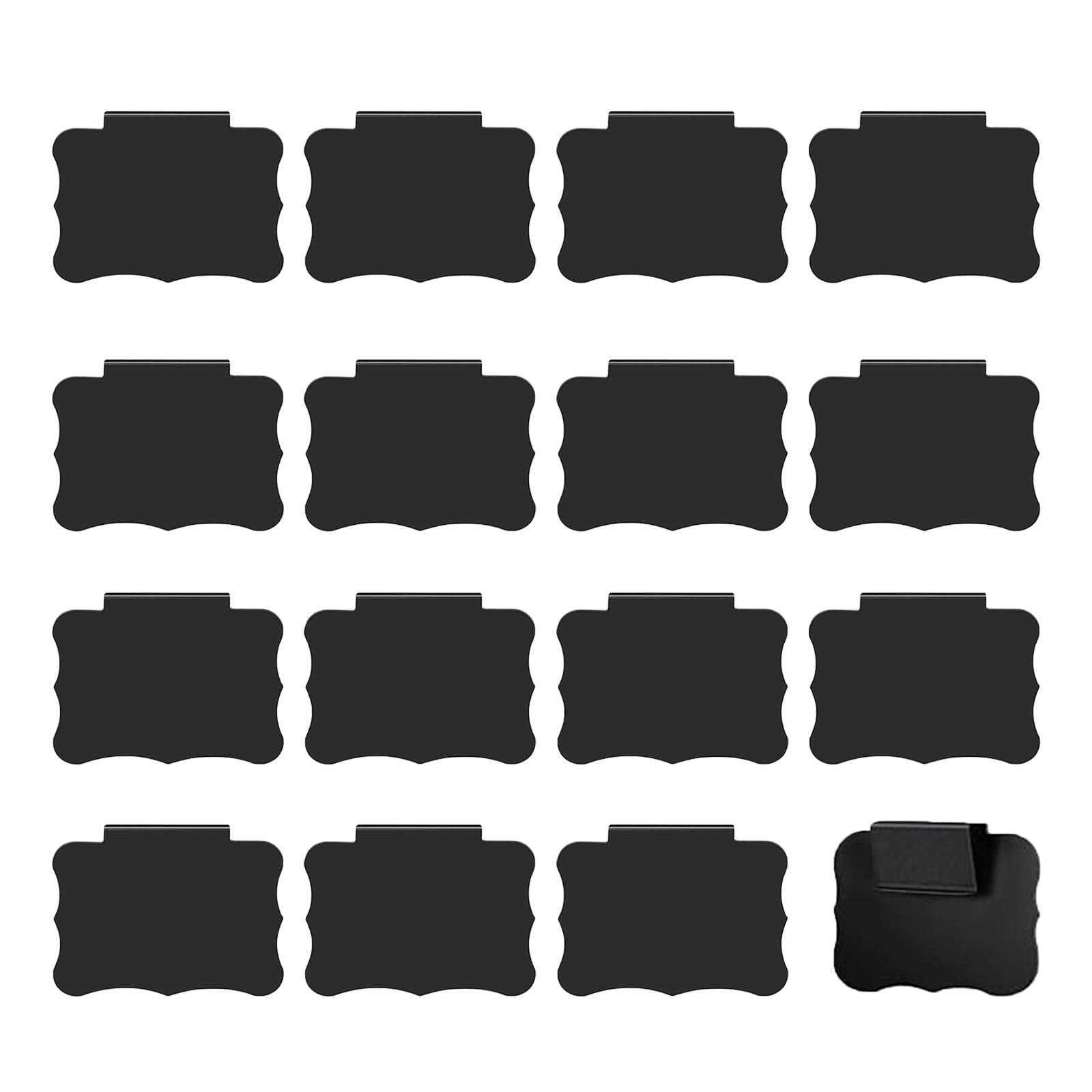 Confezione da 16 etichette per cestini, riutilizzabili e rimovibili per l'organizzazione, clip per cestini per etichettatura, etichette in tessuto per dispensa e mobili da cucina (nero)
