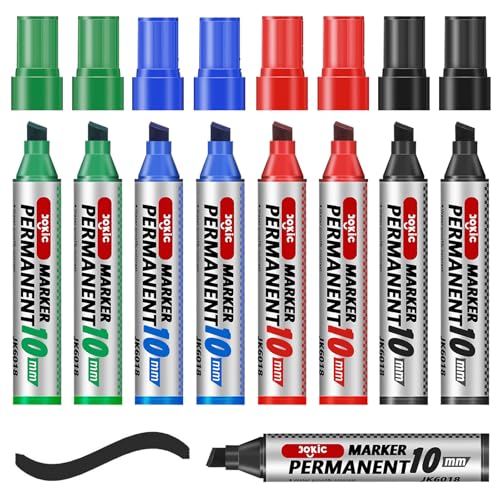 FIHODONE Rotuladores permanentes resistentes al agua, negro, rojo, azul y verde, juego de 9 rotuladores resistentes al agua, punta biselada de 3 mm a 11 mm, rotulador permanente de secado rápido, para