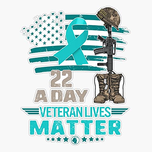 HOF Trading 22 A Day Veteran Lives Matter Military Guns Retro USA American Flag PTSD Awareness Teal Ribbon Gift Vinyl Sticker Waterproof Decal Laptop Wall Window Bumper Sticker 5