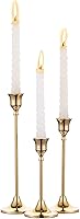 Nuptio Brass Gold Candlestick Holders Set of 3 - Vintage Taper Candle Holders for Table Mantel Wedding Decor Housewarming Gift