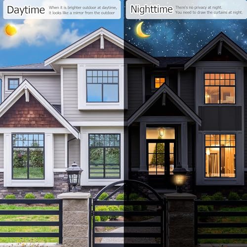 Image of CREON One Way Window Film, Privacy Window, UV Blocking, Non-Adhesive Static Cling Heat Control Reflective Glass Film for Home and Office 20x115 (Inch), Slver-blu