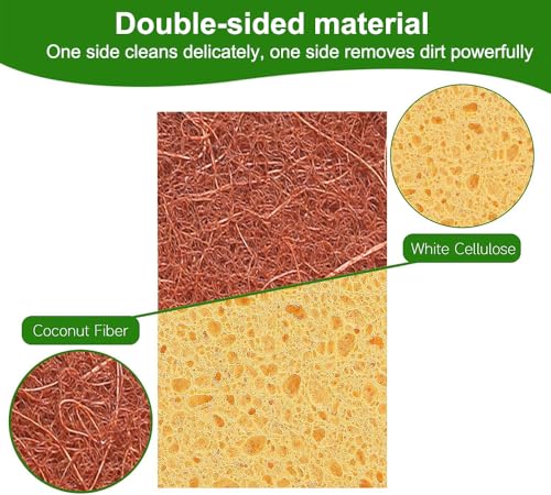 Image of Natural Sponges for Dishes - 12Pcs Biodegradable Sponges,Natural Dish Sponge, Palm Fiber Scrubbing Sponge