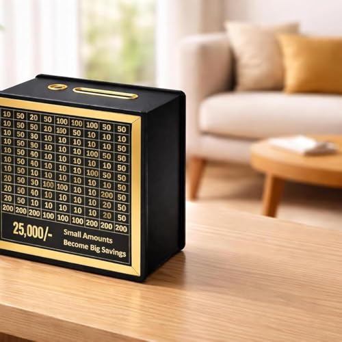 Image of Premium Wooden Money Bank with Lock - Vintage Coin Saving Box for All Ages - Ideal for Cash, Coins, Donations & Home Decor (25K Money Box, 1, Count)