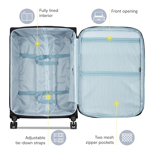 Image of DELSEY PARIS Sky Max 3.0 Checked Suitcase 28 Inch Large, Lightweight Softside Expandable Luggage, Spinner Wheels, Soft Touch Handle, Onyx Black