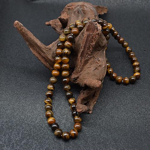 KIKILA 8MM Natural Tiger Eye Lava Stone Beaded Choker Necklace Genuine Gemstone Anxiety Stretch Necklace For Men3
