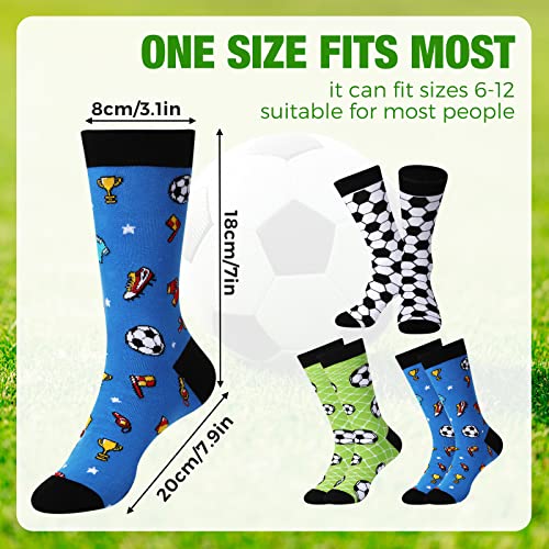 Coume 3 Pairs Novelty Soccer Basketball Football Volleyball Softball Gaming Socks Funny Sports Crew Casual Socks Gifts For Women Men (White, Green, Blue, Soccer Style), One Size #TOP2