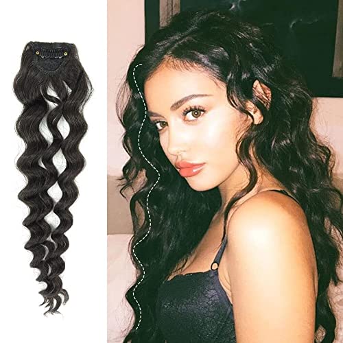 Image of Real 100% Natural Clip-In Curly Human Hair Extension Streak Strands | Premium Reusable Remy Instant Volume| Soft Lightweight Styling Fashion Party Daily Wear Damage-Free Blendable For Women Girls | Natural Black | 08inch (2Pc)