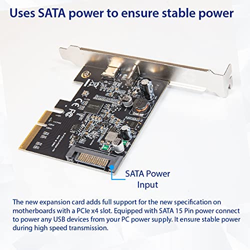 Image of IO CREST USB-C 3.2 Gen 2x2 + 20W QC Power Delivery PCI-e Gen 3 x4 Expansion Card SATA Powered ASMedia ASM3242