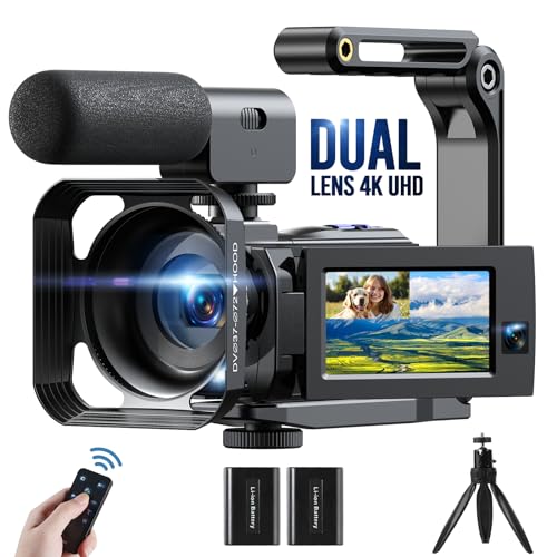 4k 56mp Videocámara Doble Objetivo Wifi Youtube Vlogging Camera 16x Zoom Digital Video Camera Ir Visión Nocturna 3 Pantalla Táctil Giratoria Con Micrófono, Estabilizador De Mano, Control Remotol