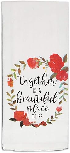 Miniatura 5 de fillURbasket Lindo juego de toallas de cocina divertidas con refranes inspiradores para el hogar, familia, amor y horneado, 5 toallas de saco de