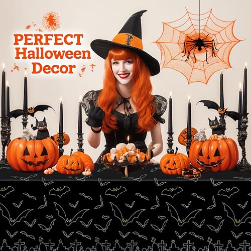 Image of Childom 3 Pack Halloween Tablecloth Rectangle Table,Halloween Decorations | 54 inch x 108 inch Disposable Plastic Tablecloths,Plastic Table Cover for Halloween Party Decorations,Halloween Party Supplies Favors