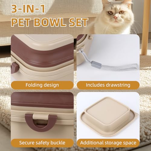 Faltbarer Napf mit Deckel, Reisenäpfe für Hunde, Faltbarer Wassernapf für Katzen, für Haustiere, Spaziergänge, Parken, Camping, 2-in-1, Tragbare Futterfütterung und -Aufbewahrung, Khaki, Groß