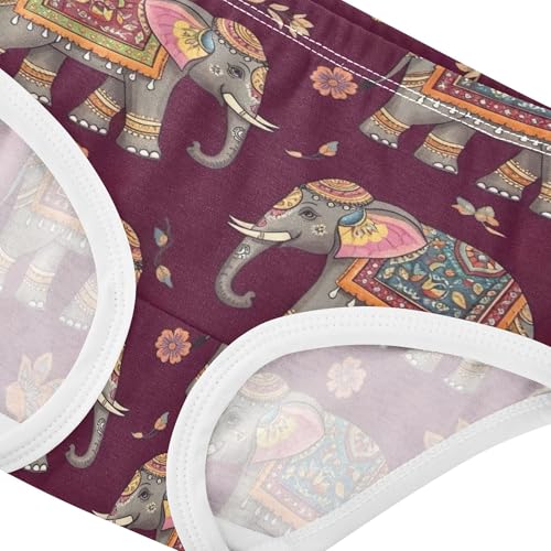 Vintage Ornate Elephants Vibrant Girl Panties Cute Toddler Underwear Floral Cotton Funny Kids Briefs Undies 2t4